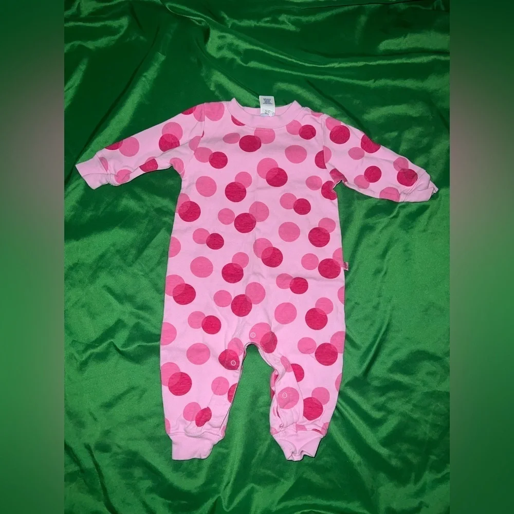 Old Navy Pink and Red Polka Dot Kids Footie 3-6 Months